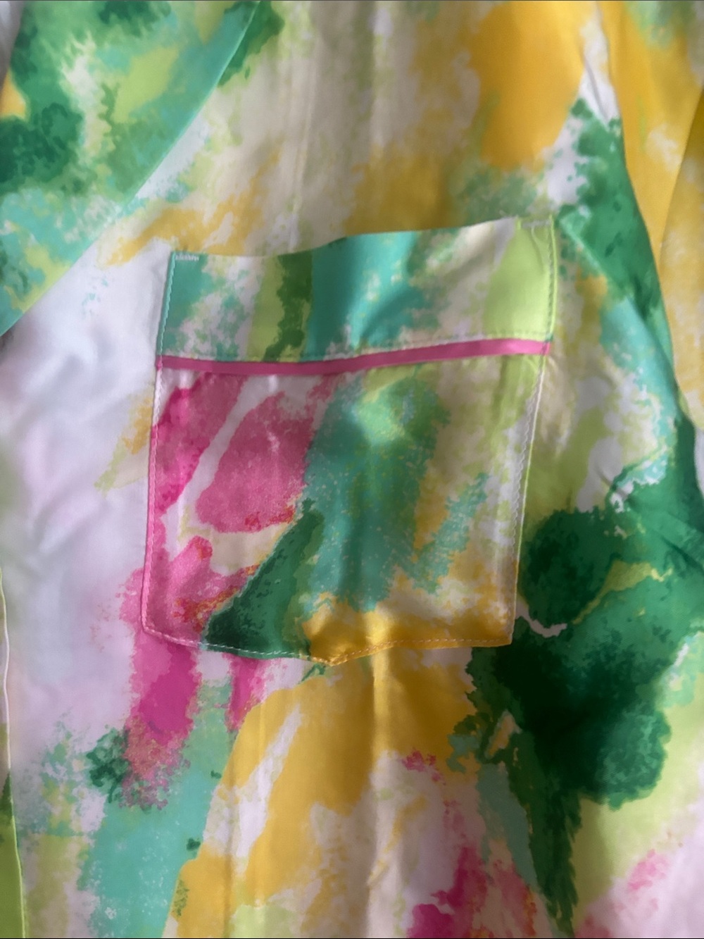 NWT Lyrebird from Anthro Silky Watercolor Pajama Set in Green, Pink & Yellow - Picture 6 of 11